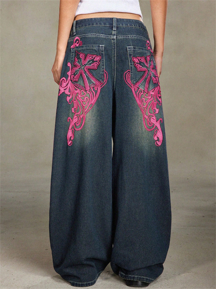 Women's Street Retro Y2K Style Embroidery Baggy Denim Pants
