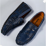 Male's Trendy Faux Leather Roses Printed Flats Moccasin Shoes