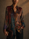Women Vintage Floral Print Long Sleeve Button Down Blouse