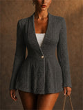 Women Elegant One Button Slim Fit Cable Knit Peplum Blazers