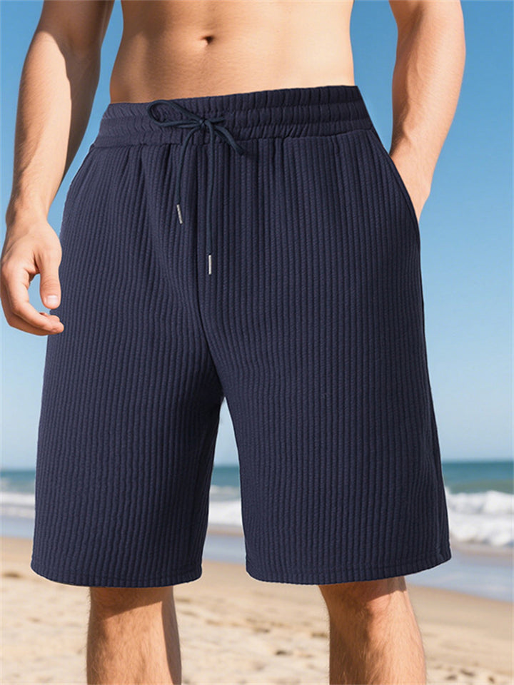 Men's Casual Corduroy Solid Color Drawstring Beach Shorts