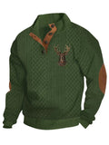 Men's Retro Cabin-Style Deer Sweatshirt with Elbow Patches