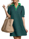 Women's Contrast Color Stripe Lapel Mini Dress