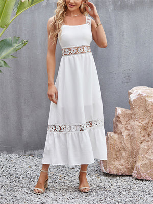 Women's Hollow Lace Patchwork Square Neck Elegant Dress