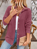 Women's Casual Solid Color Stripe Long Sleeve Button Up Blouse
