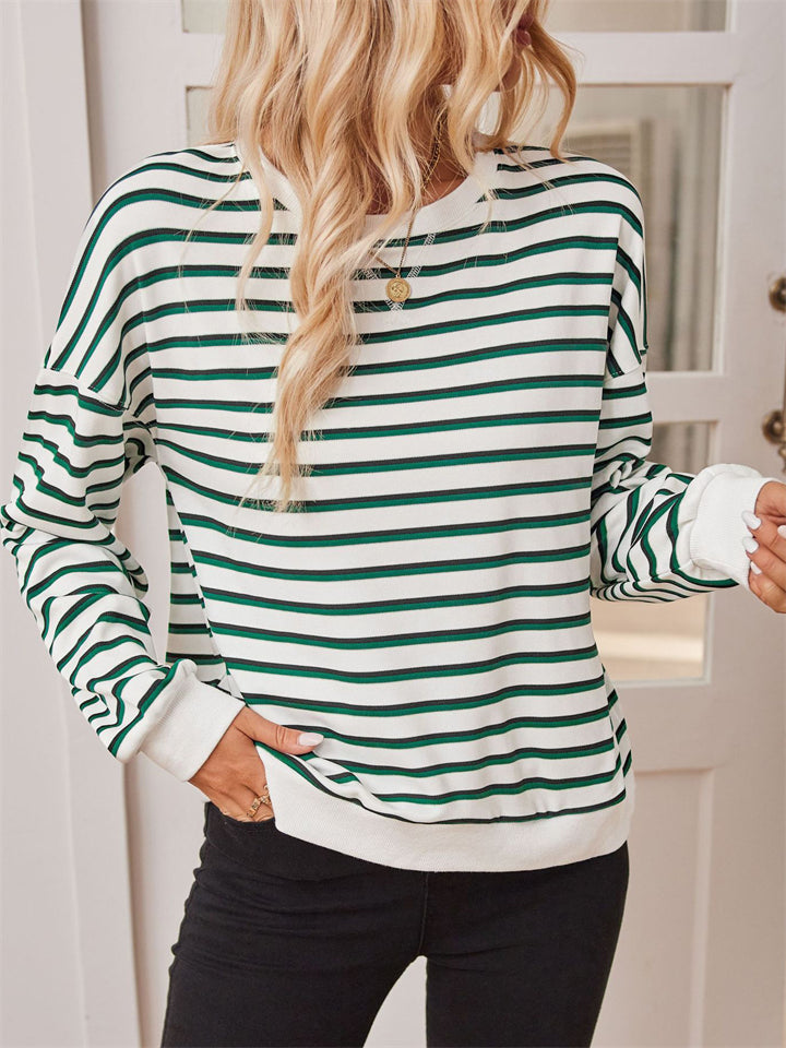Women's Casual Stripe Round Neck Long Sleeve T-Shirt