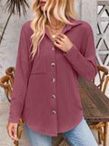Women's Casual Solid Color Stripe Long Sleeve Button Up Blouse