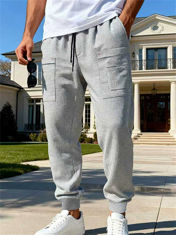 Men's Casual High Street Waffle Knit Cargo Jogger Pants