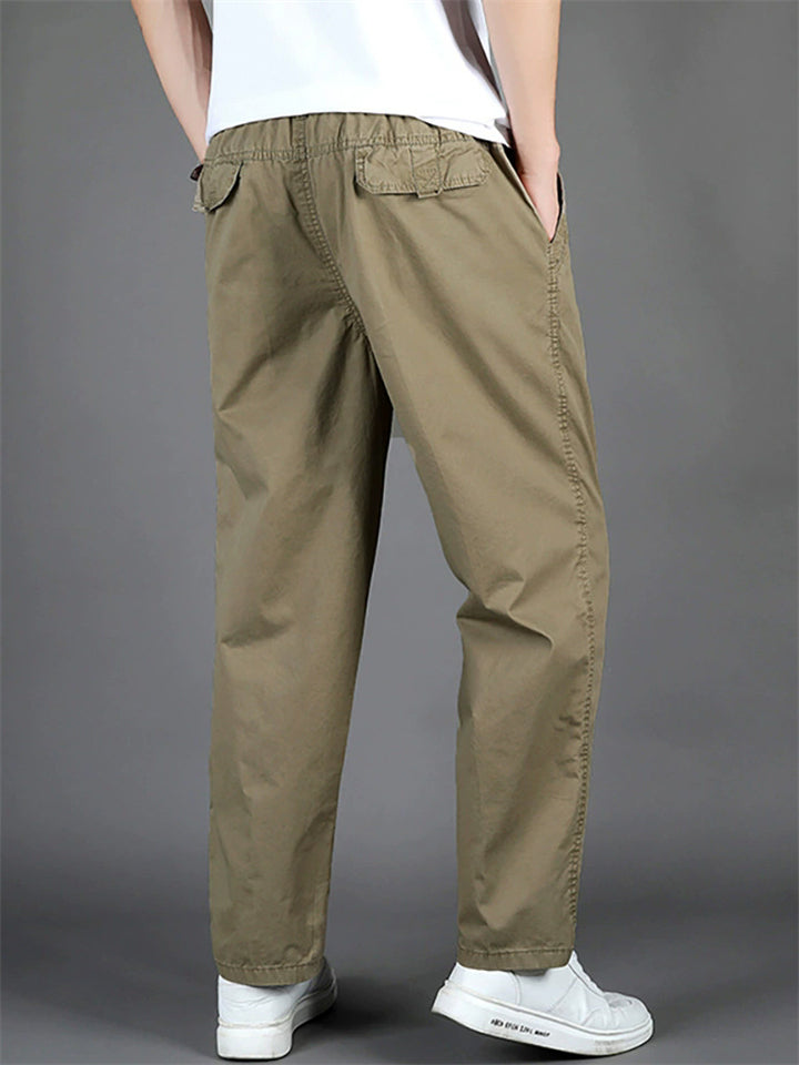 Simple Casual Slim Fit Casual Elastic Waist Cargo Trousers for Men