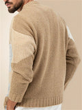 Men's Casual Contrast Color Jacquard Round Neck Pullover Sweater