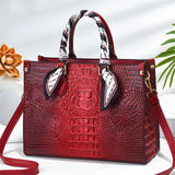 Women's Crocodile Print Plain Durable Boston Handbags