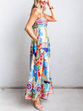 Women's Holiday Style Print High Waist Big Hem Strap Dress