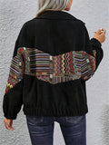 Women's Autumn Ethnic Style Patchwork Button Up Black Cardigan Jackets