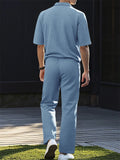 Men's 2 Pcs Summer Solid Color Lapel Top & Pants Set