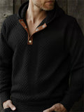 Men's Waffle-Knit Long Sleeve Casual Hoodie with Elbow Patches
