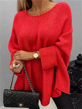 Women's Casual Solid Color BatWing Sleeve Asymmetric Hem Sweaters