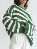 Women's Casual Sabrina Neck Stripe Contrast Color Long Sleeve Sweaters