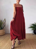 Solid Color Tiered Pleated Spaghetti Strap Dress for Ladies