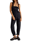 Women's Solid Color Pockets Denim Overall Jumpsuits