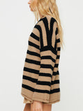 Women's Casual Sabrina Neck Stripe Contrast Color Long Sleeve Sweaters