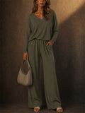 Women's V Neck Long Sleeve Loose Fit Comfy Top and Pants Lounge Set