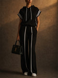 Womens Striped Sporty Hoodie Pants Matching Outfits