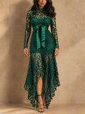 Stunning Waist Tie Lace Design Asymmetric Hem Dress for Prom