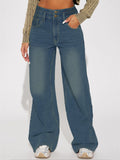 Women's Retro Casual High Rise Straight Leg Denim Pants