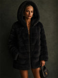 Ultra Comfortable Pocket Faux Fur Hooded Midi Length Coat