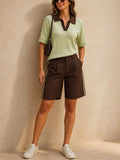 Women Knit Polo Shirt and High Waisted Bermuda Shorts Set