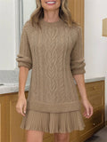 Women's Solid Color Twisted Pattern Round Neck Long Sleeve Patchwork Sweater Dress