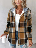 Women's Casual Spring Plaid Hoodie Cardigan with Pockets