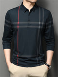 Men's Geometry Print Lapel Long Sleeve Polo Shirts