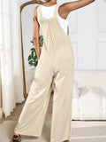 Female Summer Linen Cotton Strappy Wide Leg Jumpsuits