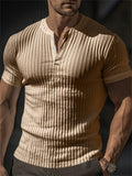 Men's Casual Solid Color Stripe Short Sleeve Henley T-Shirt