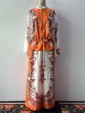 Women's 2Pcs Flowers Print Zip Up Drawstring Long Sleeve Shirt & Pants Set