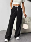 Women's Comfy Casual Solid Color Drawstring Wide Leg Pants