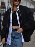 Women's Oversized Long Sleeve Zipper Bomber Coat