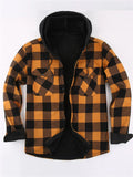 Men's Casual Loose Fit Fleece Lined Plaid Hooded Shirts