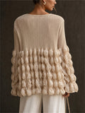 Womens V Neck Pleated Popcorn Textured Flare Sleeve Blouse