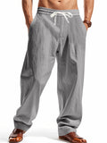 Men's Casual Linen Drawstring Wide Leg Beach Pants