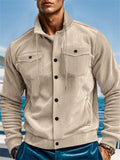 Men's Casual Solid Color Pockets Stand Collar Coat