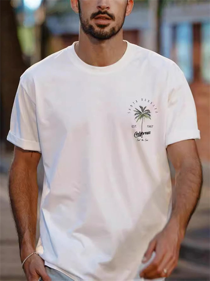 Men's Summer Simple Coconut Palm Tree Print Short Sleeve Shirts