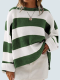 Women's Autumn Round Neck Contrast Color Striped Flare Sleeve Sweaters