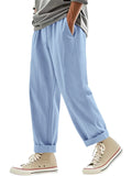 Men's Summer Casual Linen Solid Color Drawstring Wide Leg Trousers