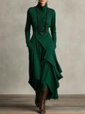 Women's Elegant Casual Long Sleeve High Neck Asymmetric Maxi Dress
