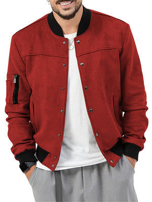 Men's Faux Suede Stand Collar Baseball Jacket