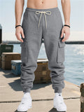Male's Casual High Street Style Solid Color Pockets Cargo Jogger Trousers