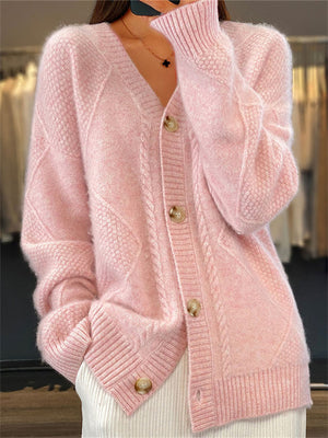 Women's Elegant Solid Color Button Up Warm Sweater Cardigan