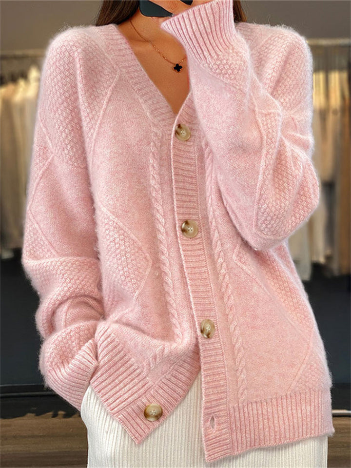 Women's Elegant Solid Color Button Up Warm Sweater Cardigan